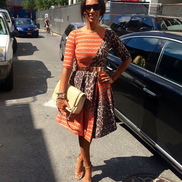 Tracy Reese Asymmetric Frock Cheetah Stripe Fit n Flare Mixed Print w Crinoline - Picture 1 of 16